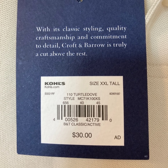 Croft and Borrow Cream Colored Men’s Polo Shirt, XXL Tall size - Picture 8 of 11